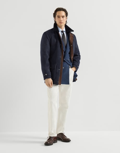 Cashmere beaver cloth field jacket for Man in Navy Blue | Brunello