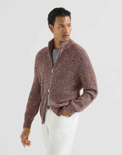 Zip-front cardigan for Man in Burgundy | Brunello Cucinelli