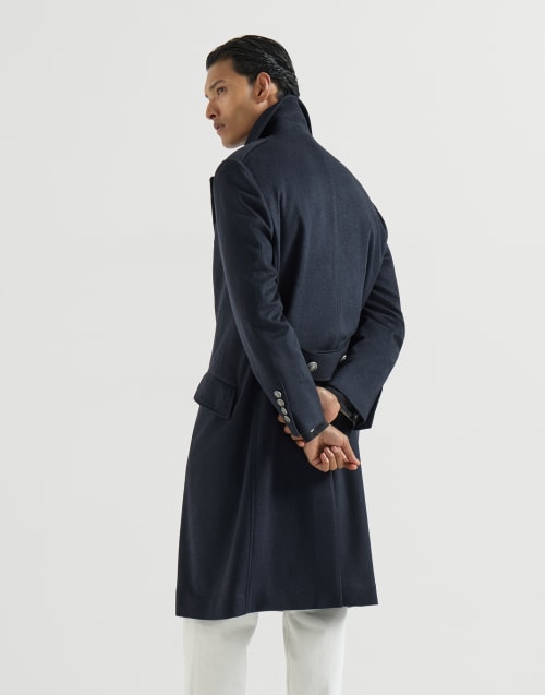 Chevron flannel coat for Man in Navy Blue | Brunello Cucinelli
