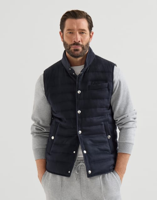 メンズ 向け ブルー フランネル ダウンベスト | Brunello Cucinelli