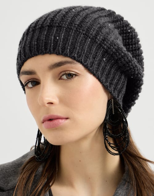Cashmere and silk beanie for Woman in Lignite Grey | Brunello