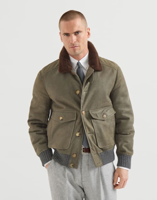 Waxed shearling bomber jacket Military Man - Brunello Cucinelli