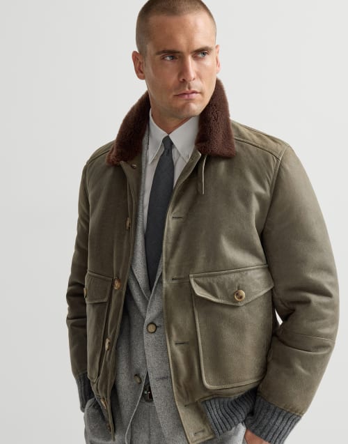 Waxed shearling bomber jacket Military Man - Brunello Cucinelli
