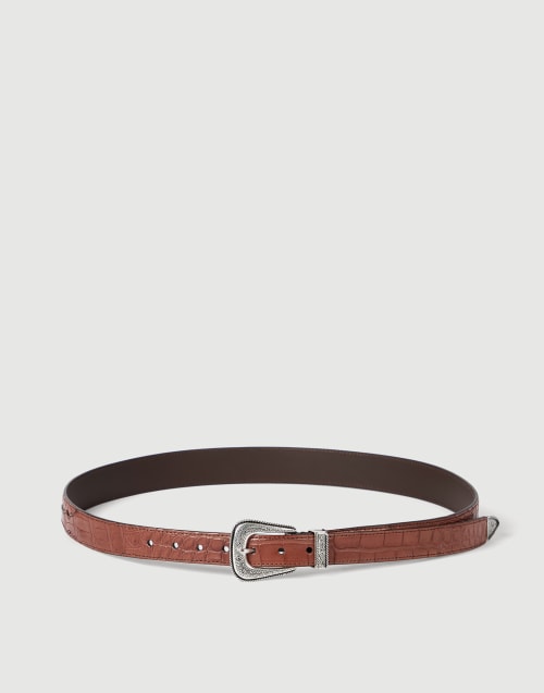 Cintura in alligatore e argento 925 Cuoio Uomo - Brunello Cucinelli