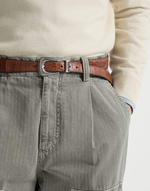 Cintura in alligatore e argento 925 Cuoio Uomo - Brunello Cucinelli