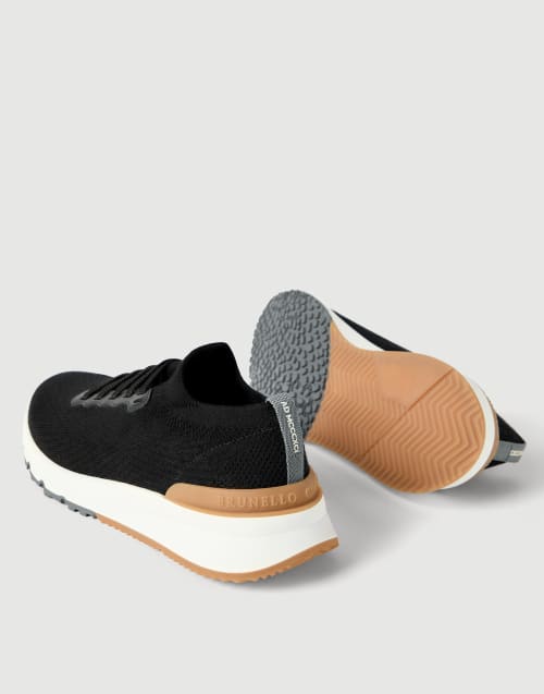 Cotton and calfskin runners for Man in Black | Brunello Cucinelli