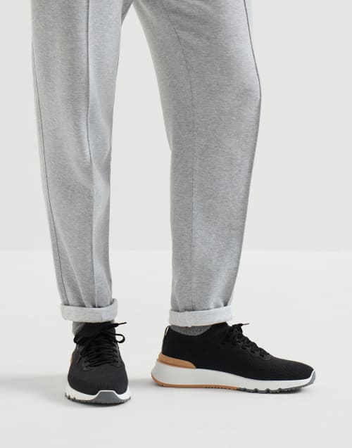 Cotton and calfskin runners for Man in Black | Brunello Cucinelli