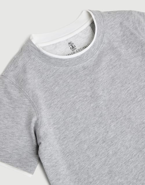 ブルネロクチネリ　ボーイズＴシャツセット(カーキ＆グレー)１２Ｙ Cotton jersey T-shirt for Boys in Grey | Brunello Cucinelli