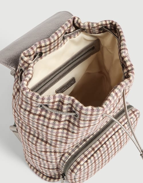 Wool, alpaca and leather backpack Brown Girls - Brunello Cucinelli