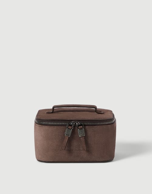Schmuckbehälter aus Veloursleder für Damen in Cappuccino