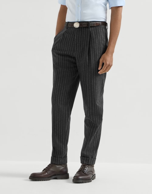 Chalk stripe flannel trousers for Man in Anthracite | Brunello
