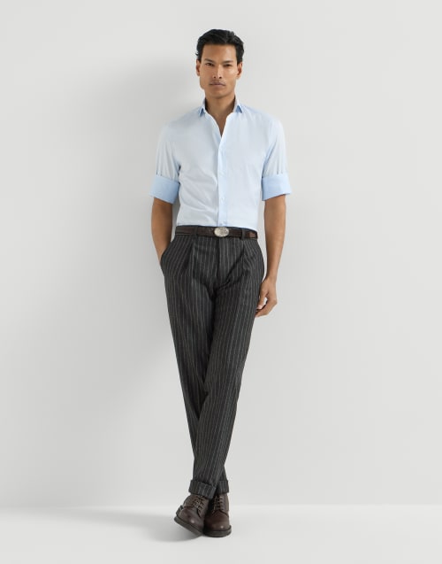 Chalk stripe flannel trousers for Man in Anthracite | Brunello