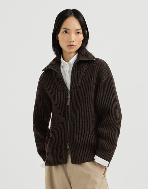 Sparkling & Dazzling cashmere cardigan for Woman in Coffee