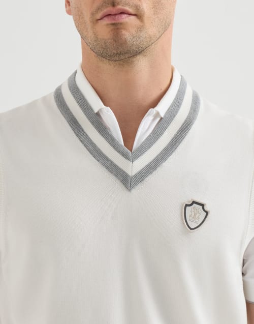メンズ 向け パナマ ロゴ付き コットンニット ベスト | Brunello Cucinelli