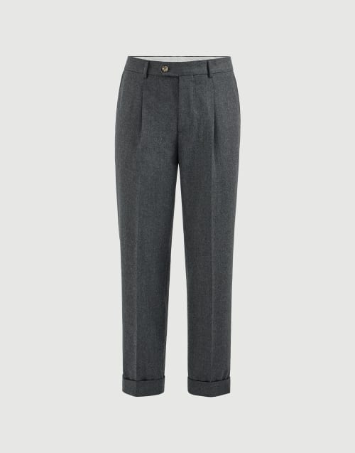 Brunello Cucinelli ウールパンツ ダークグレー 新品 Virgin wool flannel trousers for Man in Dark Grey | Brunello Cucinelli