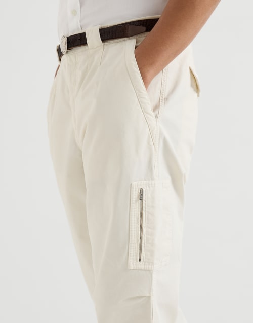 Gabardine trousers for Man in White | Brunello Cucinelli