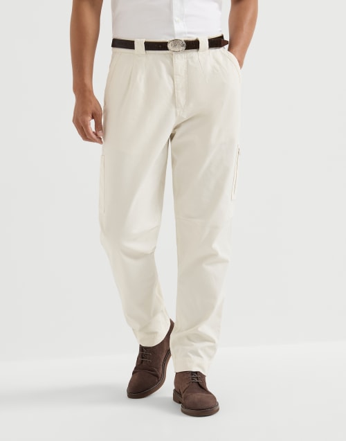 BRUNELLO CUCINELLI ホワイトパンツ Gabardine trousers for Man in White | Brunello Cucinelli