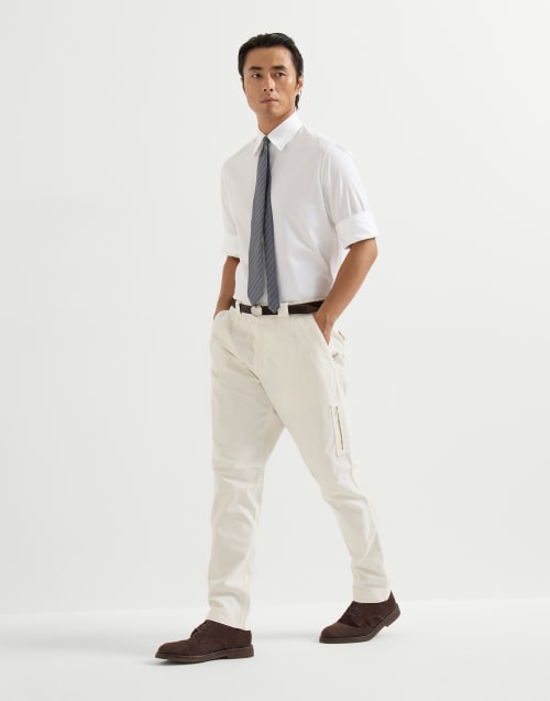 Gabardine trousers for Man in White | Brunello Cucinelli