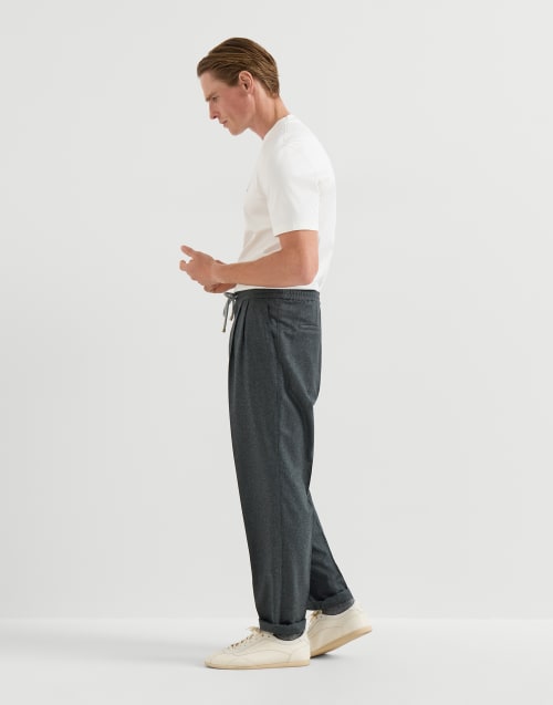 Virgin wool flannel trousers for Man in Dark Grey | Brunello Cucinelli