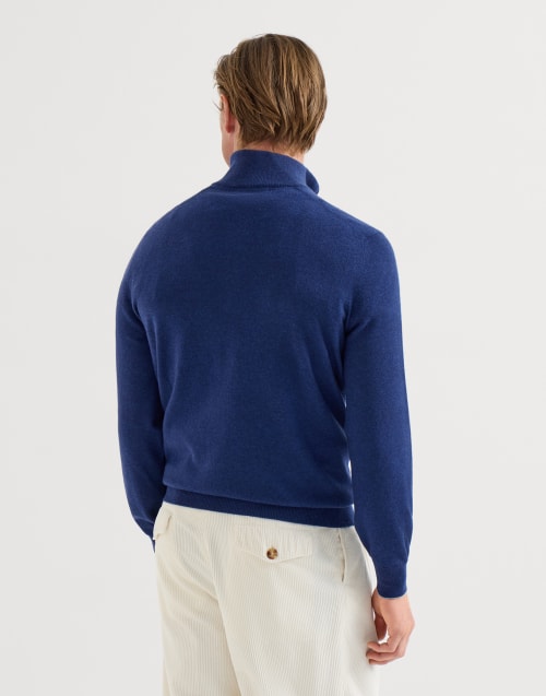 Cashmere sweater with half zip for Man in Blue | Brunello Cucinelli