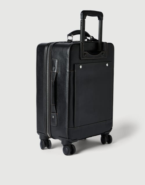 Grained calfskin suitcase for Man in Black | Brunello Cucinelli
