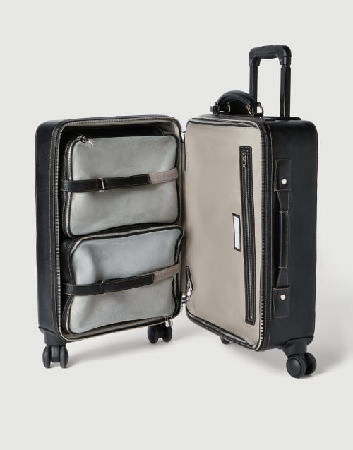 Grained calfskin suitcase for Man in Black | Brunello Cucinelli