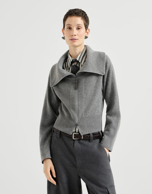 Cashmere and vicuña cardigan for Woman in Grey | Brunello Cucinelli