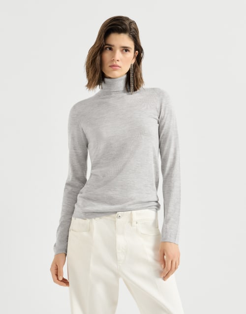 Cashmere turtleneck sweater for Woman in Light Grey | Brunello