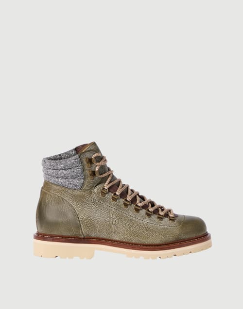 Calfskin Mountain Boot for Man in Olive | Brunello Cucinelli