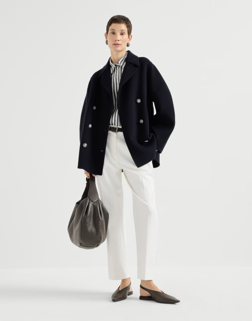 Silk poplin shirt for Woman in Denim | Brunello Cucinelli
