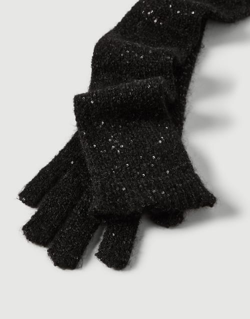 Mohair and wool dazzling texture gloves Black Woman - Brunello Cucinelli