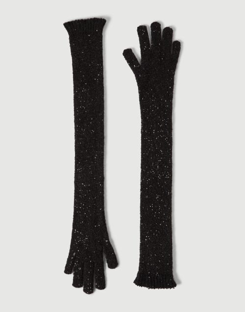 Mohair and wool dazzling texture gloves Black Woman - Brunello Cucinelli