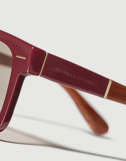 Square acetate aperitif frame in Bordeaux | Brunello Cucinelli