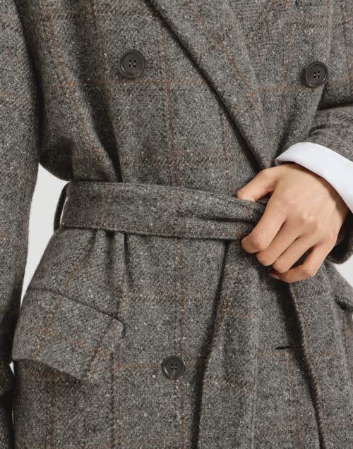 Check tweed coat for Woman in Dark Grey | Brunello Cucinelli