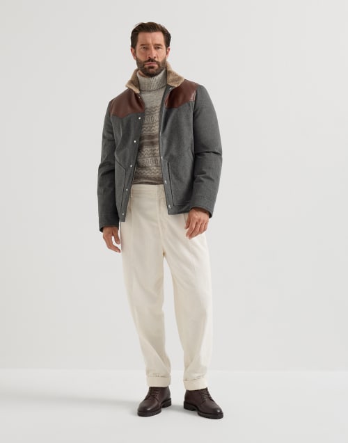 Flannel down jacket for Man in Dark Grey | Brunello Cucinelli