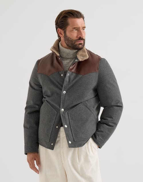 Flannel down jacket for Man in Dark Grey | Brunello Cucinelli