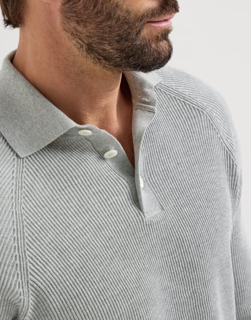 English Rib knit polo for Man in Light Grey | Brunello Cucinelli