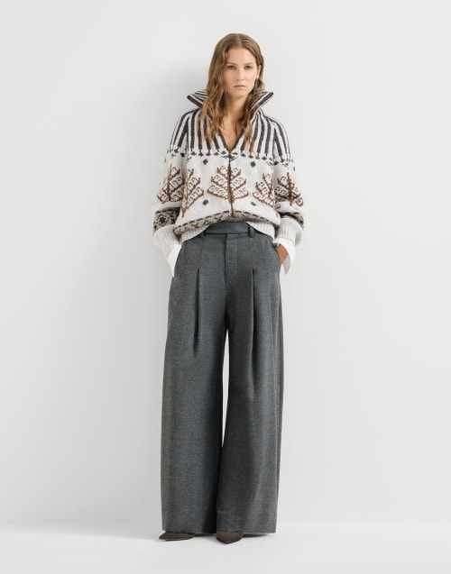 Flannel pleated barrel trousers Stone Grey Woman - Brunello Cucinelli