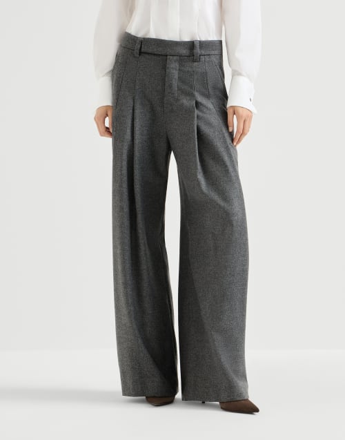 Flannel pleated barrel trousers Stone Grey Woman - Brunello Cucinelli