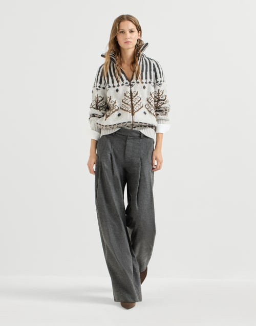 Flannel pleated barrel trousers Stone Grey Woman - Brunello Cucinelli