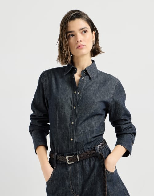 Cotton denim-effect twill shirt Denim Woman - Brunello Cucinelli