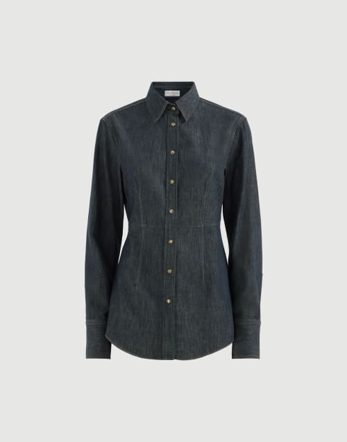 Cotton denim-effect twill shirt Denim Woman - Brunello Cucinelli
