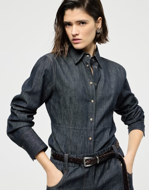 Cotton denim-effect twill shirt Denim Woman - Brunello Cucinelli