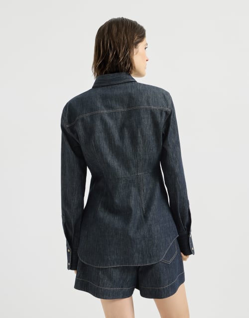 Cotton denim-effect twill shirt Denim Woman - Brunello Cucinelli