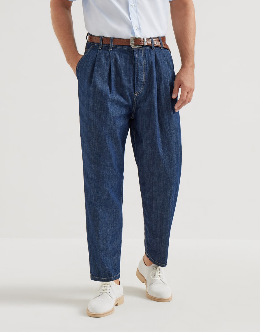 Pantalone con doppia pince Denim Scuro Uomo - Brunello Cucinelli