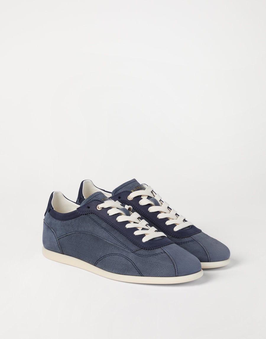 Sneakers aus Nubuk und Kalbsleder Jeansblau Herren - Brunello Cucinelli