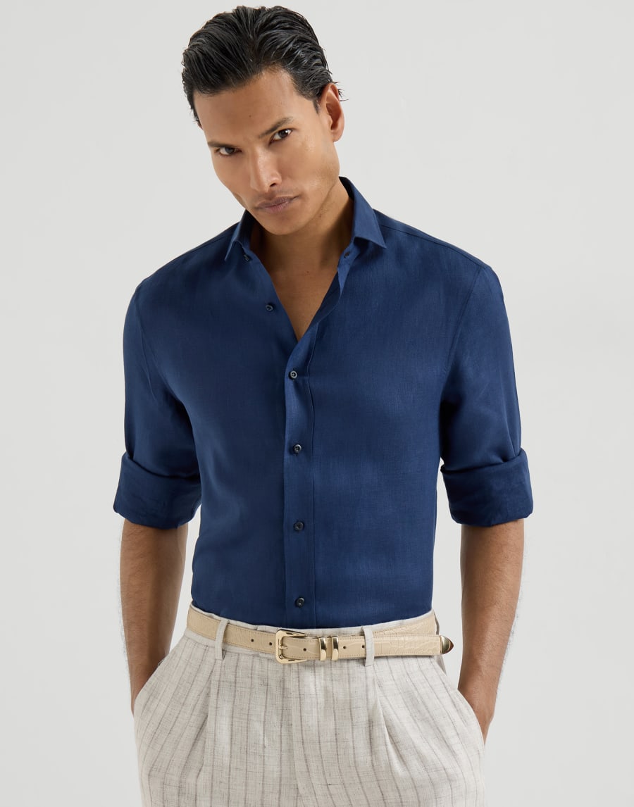 Linen shirt Navy Blue Man - Brunello Cucinelli