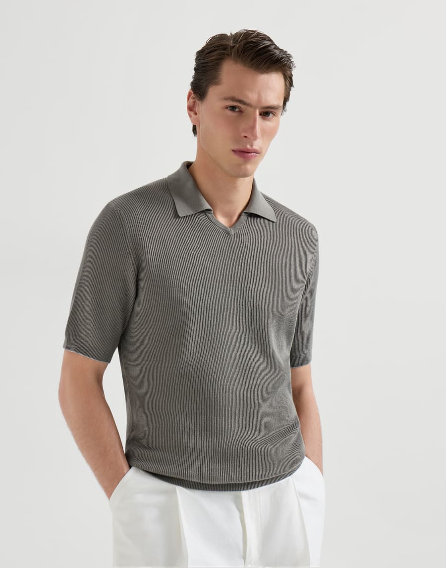 Poloshirt aus Baumwolle in Patentstrick Kaki Herren - Brunello Cucinelli
