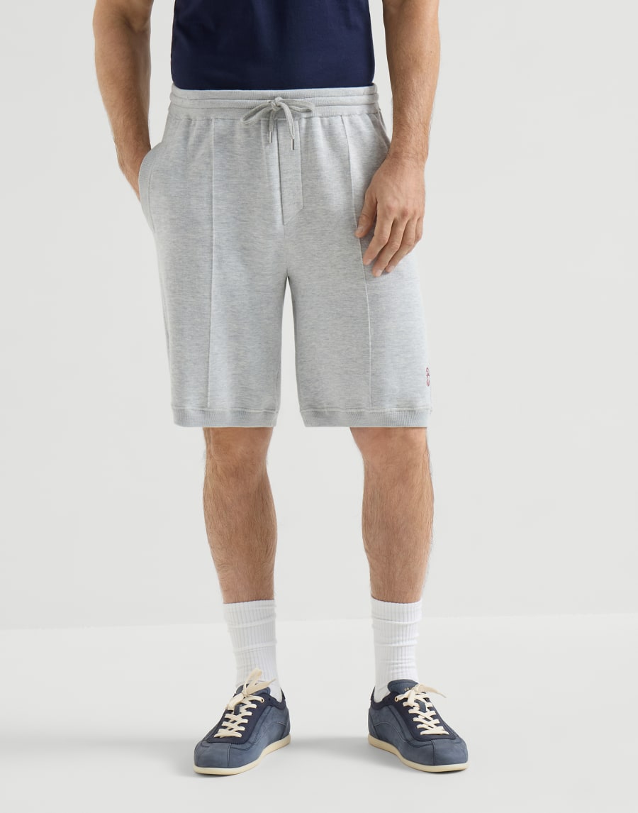 双层针织百慕大短裤 卵石 男款 - Brunello Cucinelli