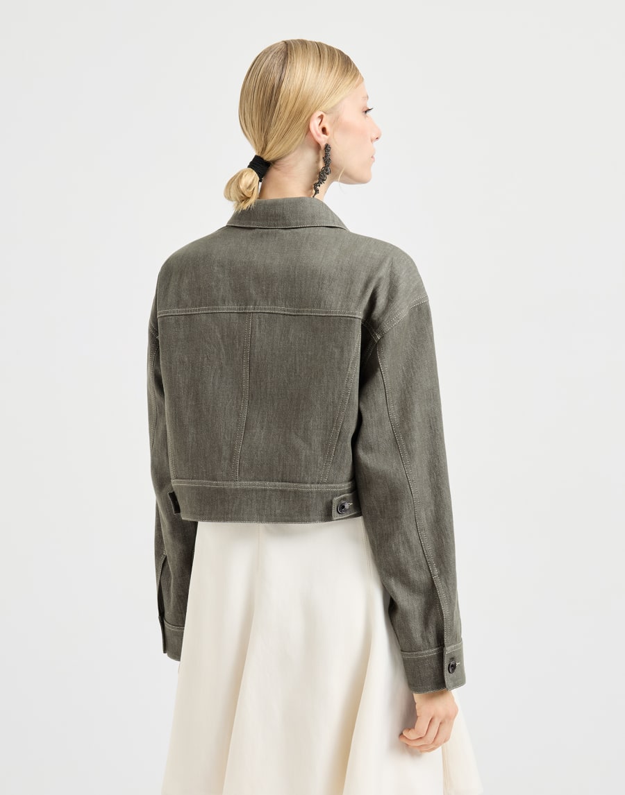 Denim-effect twill outerwear jacket Olive Woman - Brunello Cucinelli
